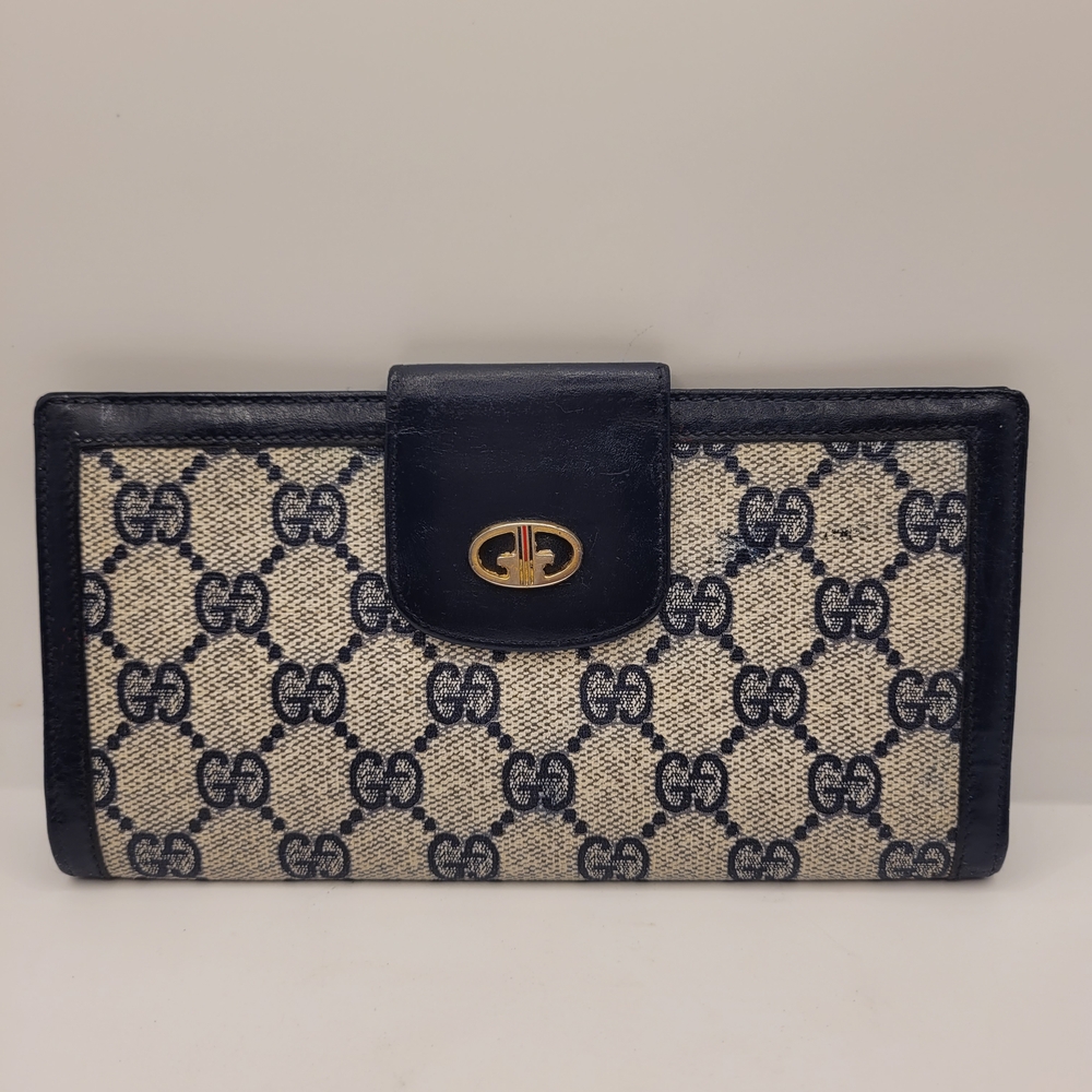 Gucci Bllue Gray GG Monogram Wallet - Picture 1 of 7